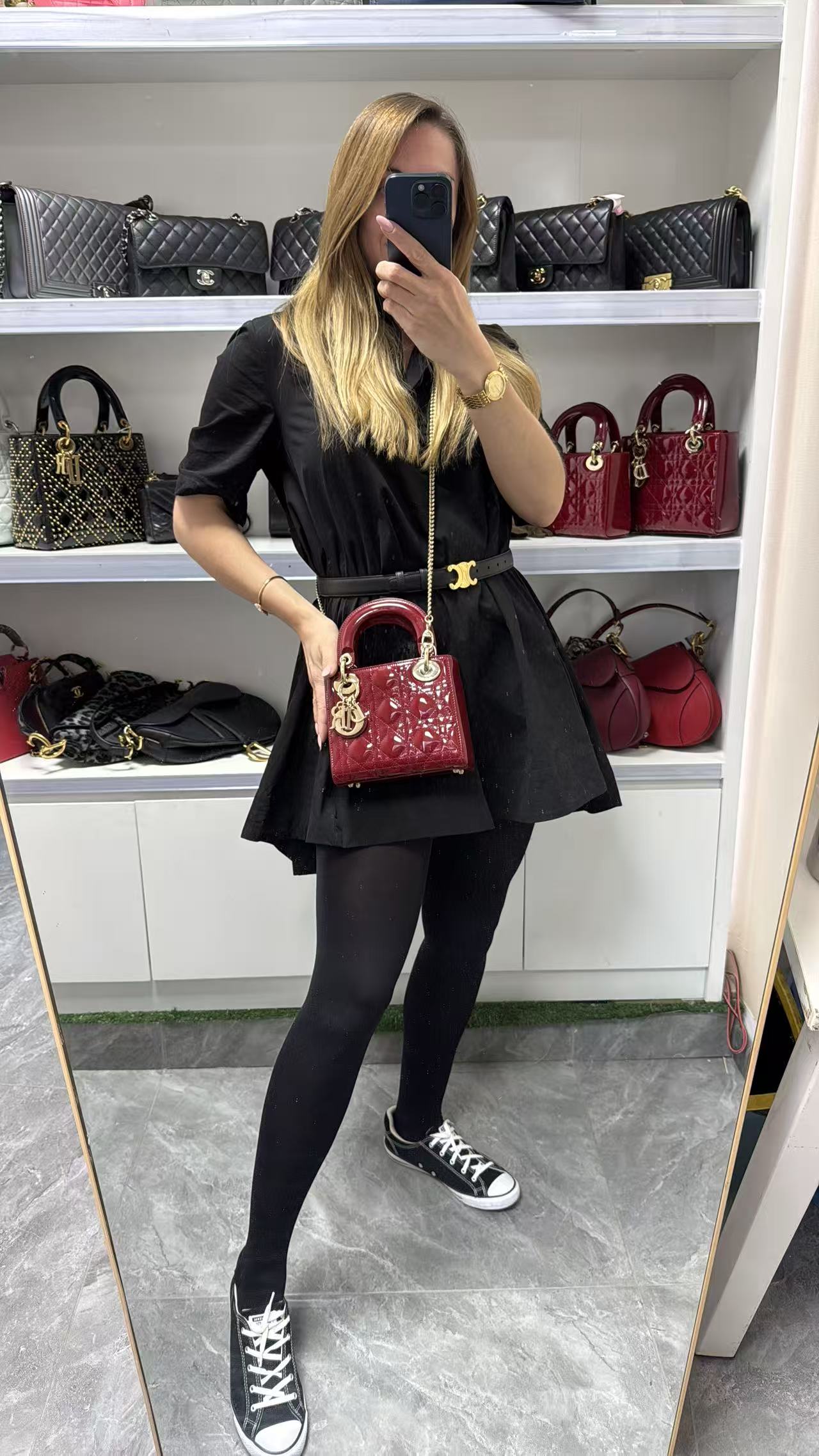 Pre-owned Certified Dior Mini Lady Dior in Dark Cherry Red Patent Leather with Light Golden Hardware, 2019, w/ full set