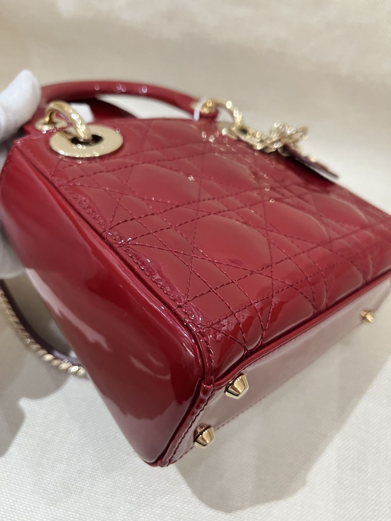 Pre-owned Certified Dior Mini Lady Dior in Dark Cherry Red Patent Leather with Light Golden Hardware, 2018, w/ Full Set