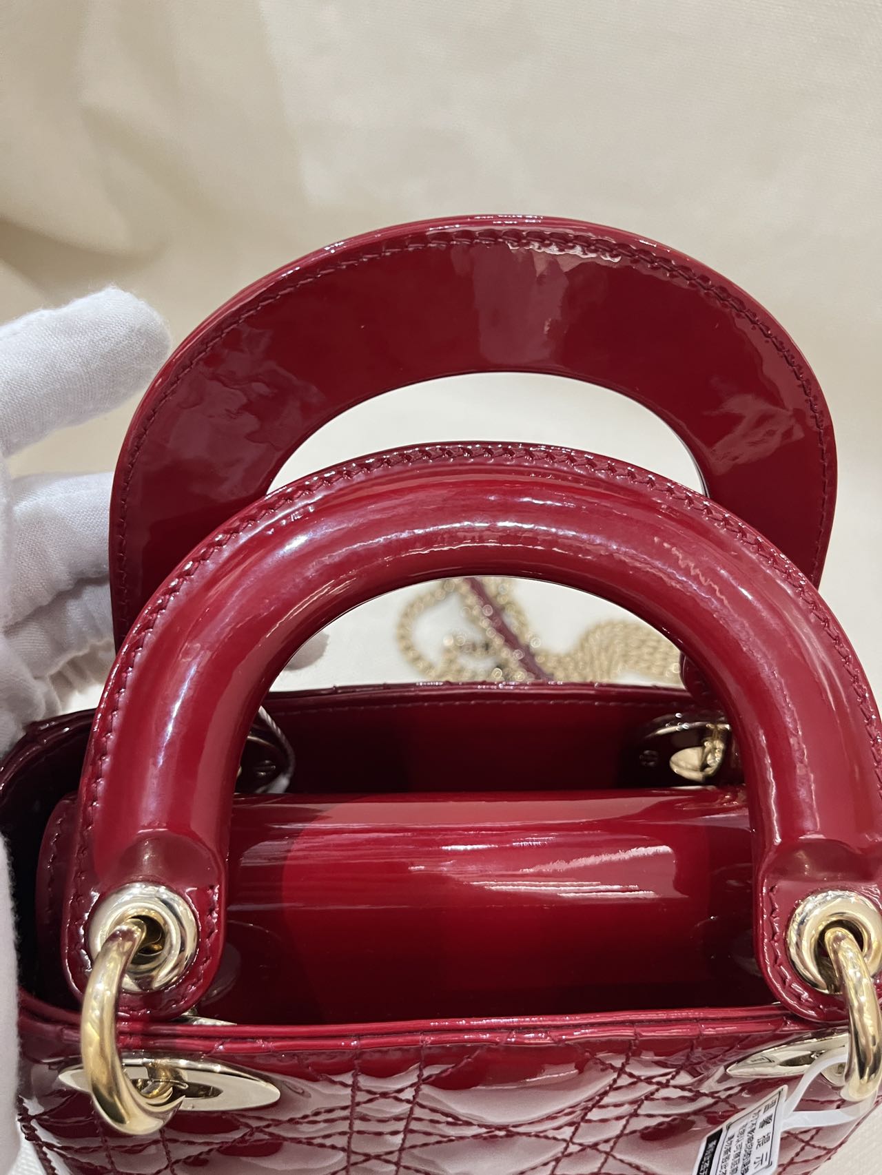 Pre-owned Certified Dior Mini Lady Dior in Dark Cherry Red Patent Leather with Light Golden Hardware, 2018, w/ Full Set