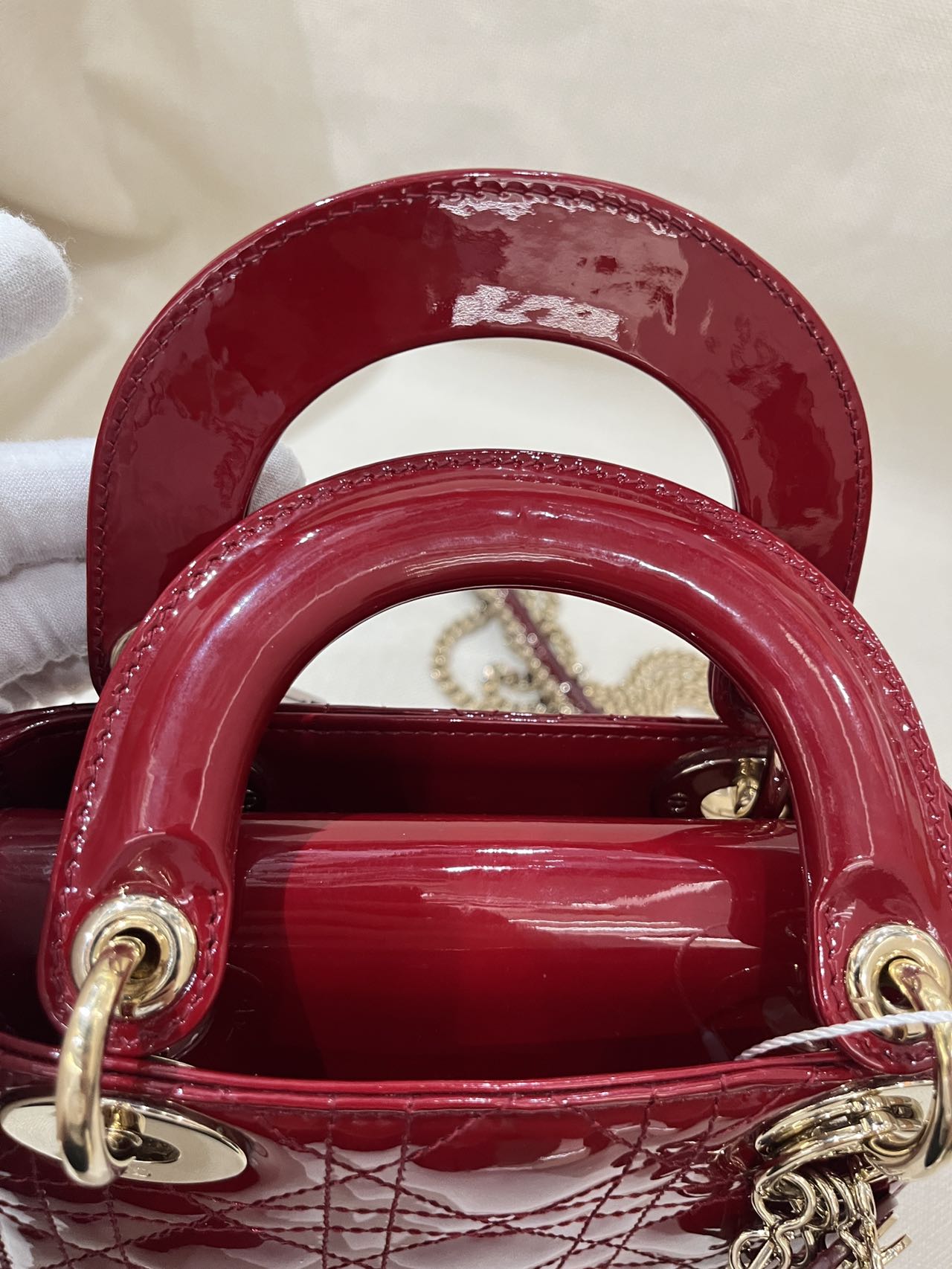 Pre-owned Certified Dior Mini Lady Dior in Dark Cherry Red Patent Leather with Light Golden Hardware, 2018, w/ Full Set