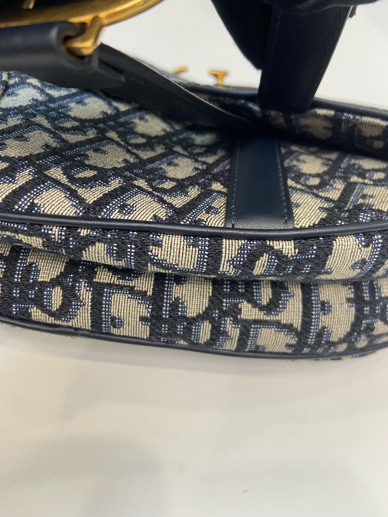 Pre-owned Certified  Dior Mini Saddle in Blue Oblique Canvas, w/ dust bag, strap