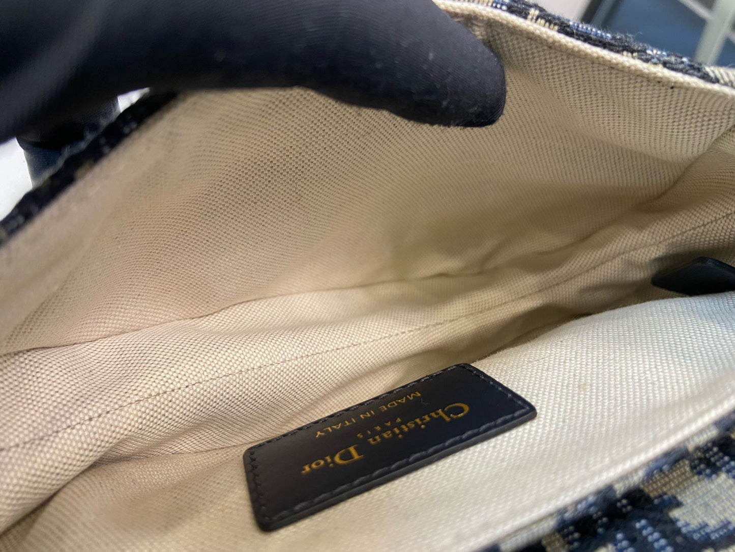 Pre-owned Certified  Dior Mini Saddle in Blue Oblique Canvas, w/ dust bag, strap