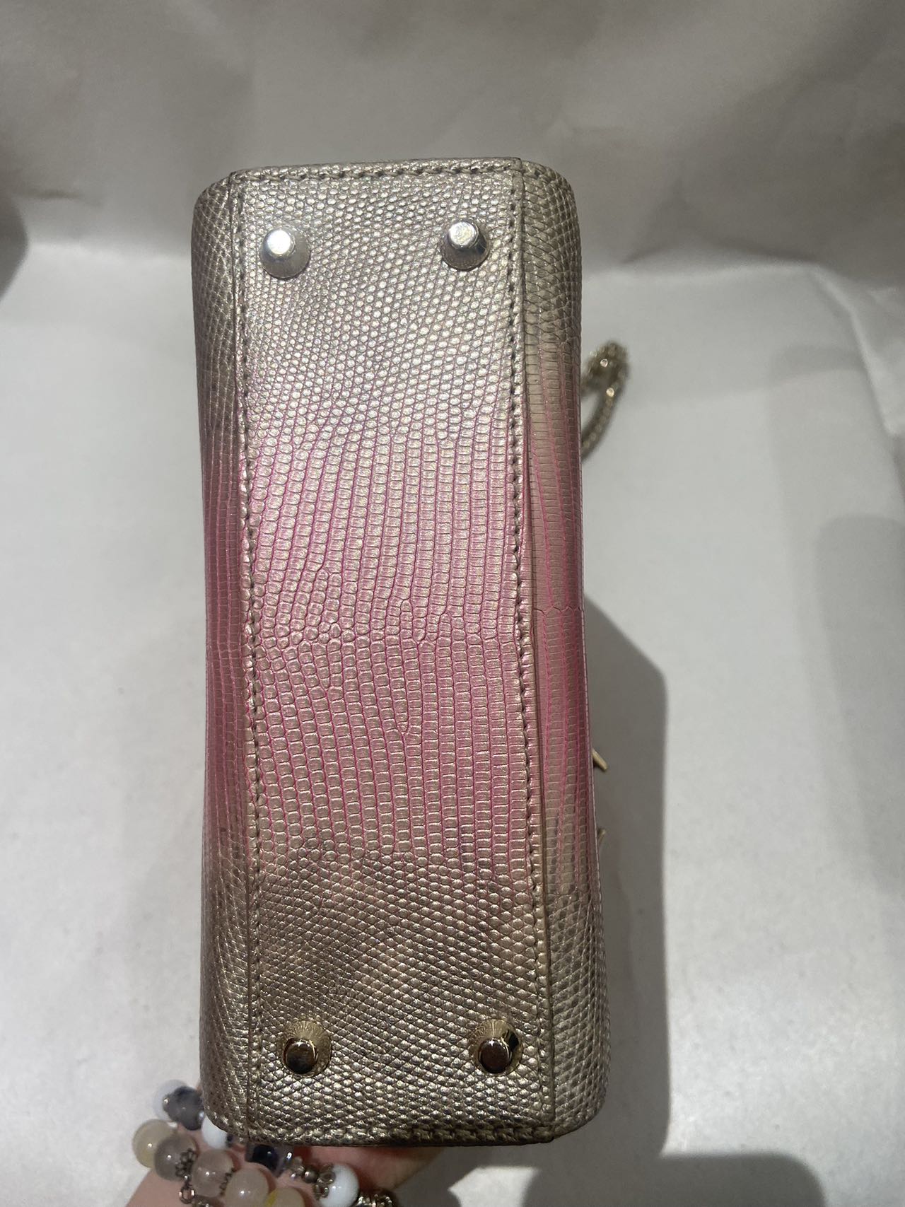 Pre-owned Certified Dior Mini lady Dior in Pink Golden Ombré Natural Lizard Skin with Light Golden Hardware, 2022, w/ full set