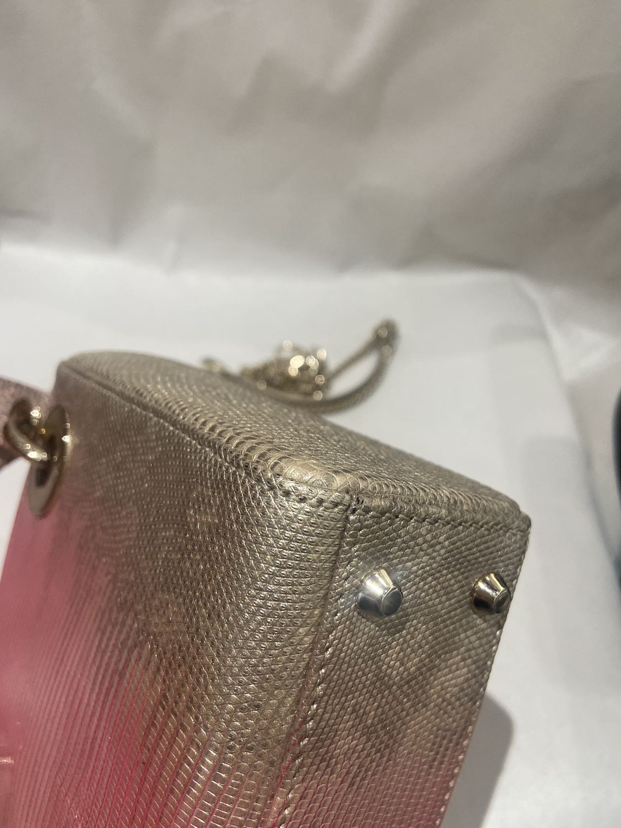 Pre-owned Certified Dior Mini lady Dior in Pink Golden Ombré Natural Lizard Skin with Light Golden Hardware, 2022, w/ full set