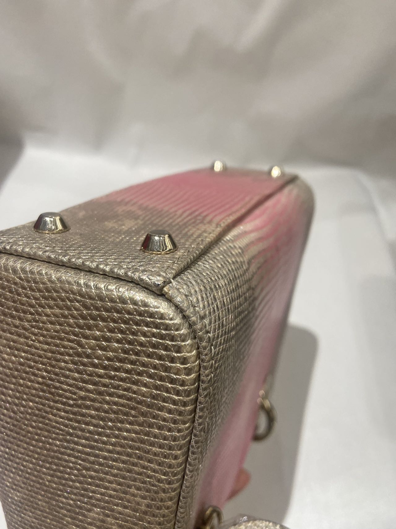Pre-owned Certified Dior Mini lady Dior in Pink Golden Ombré Natural Lizard Skin with Light Golden Hardware, 2022, w/ full set