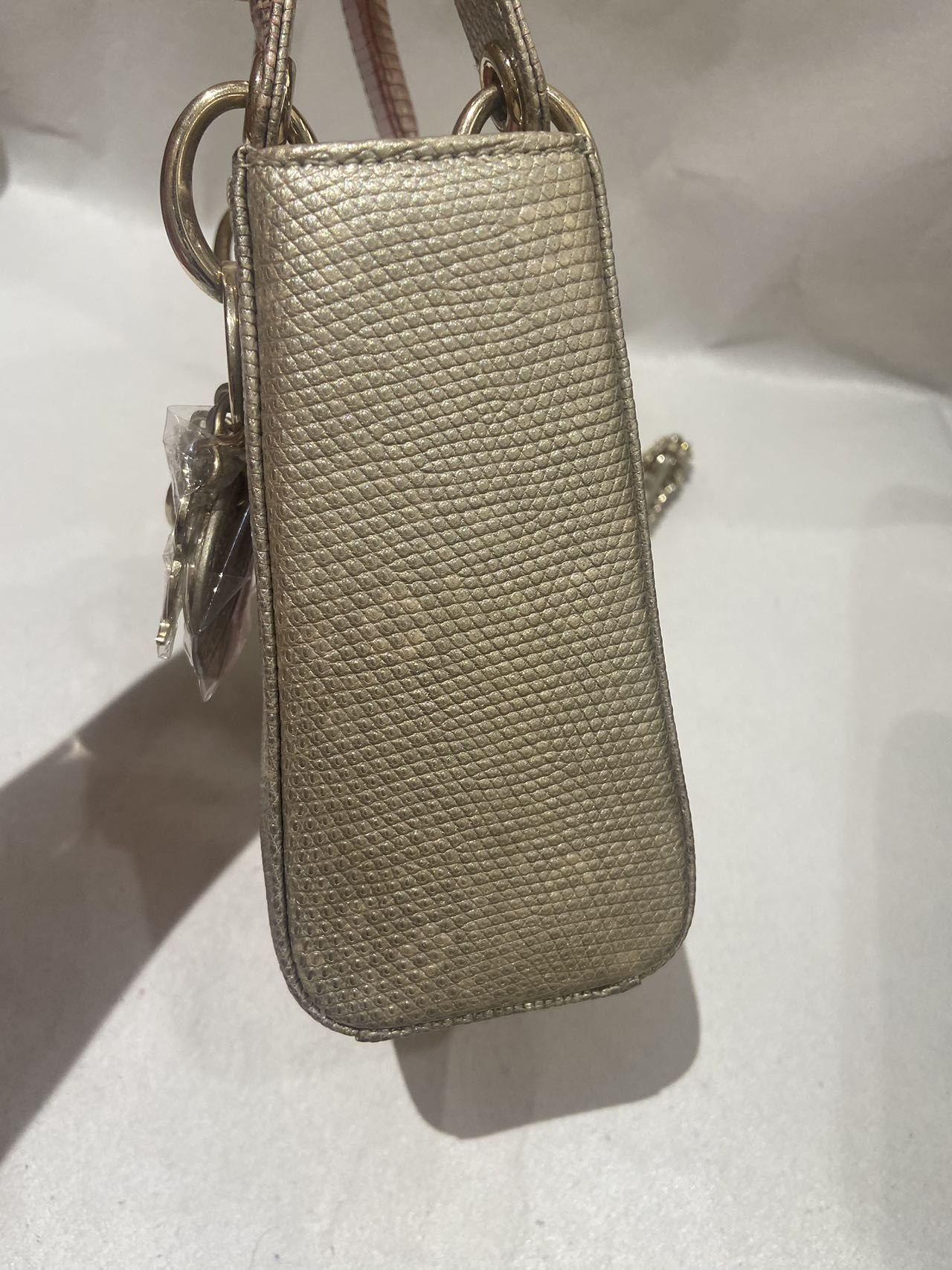 Pre-owned Certified Dior Mini lady Dior in Pink Golden Ombré Natural Lizard Skin with Light Golden Hardware, 2022, w/ full set