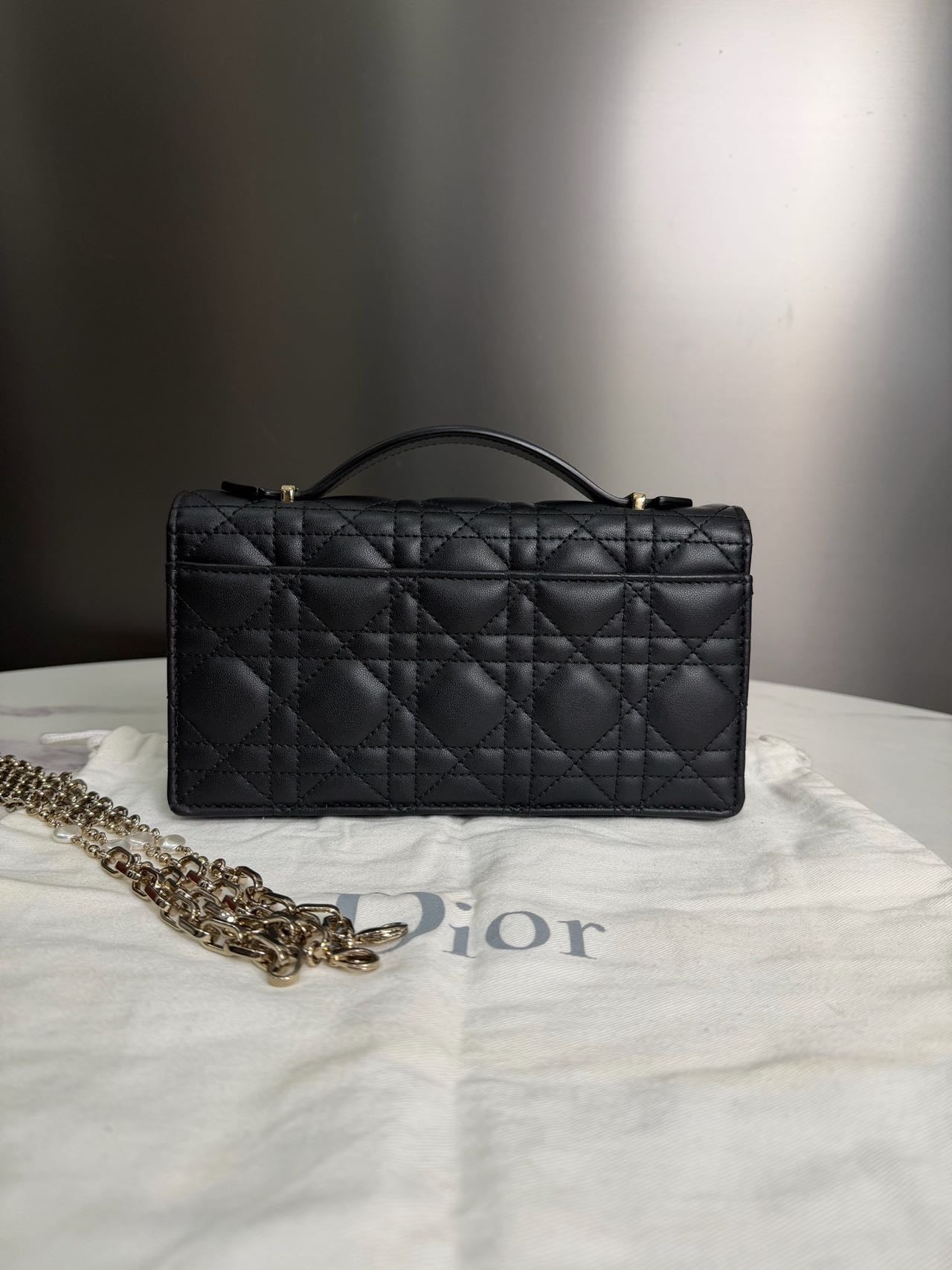 Pre-owned Certified Dior My Dior Top Handle in Black Lambskin with Golden Hardware, w/dust bag