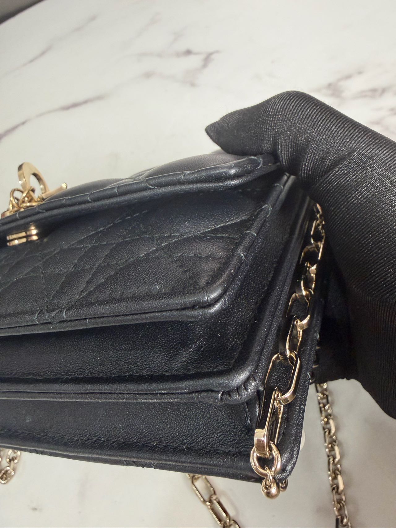 Pre-owned Certified Dior My Dior Top Handle in Black Lambskin with Golden Hardware, w/dust bag