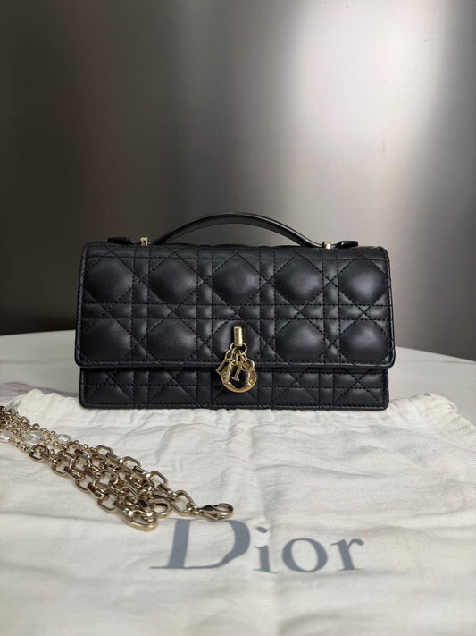 Pre-owned Certified Dior My Dior Top Handle in Black Lambskin with Golden Hardware, w/dust bag