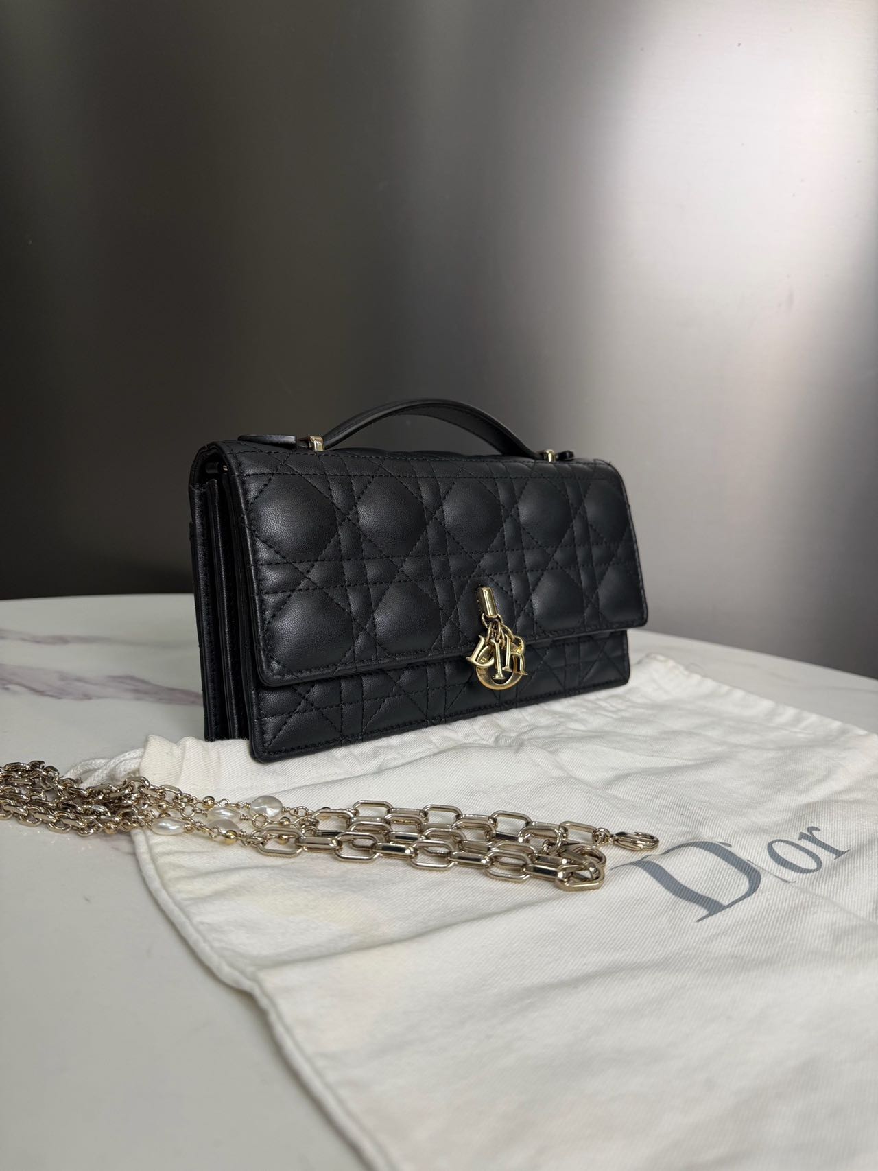 Pre-owned Certified Dior My Dior Top Handle in Black Lambskin with Golden Hardware, w/dust bag