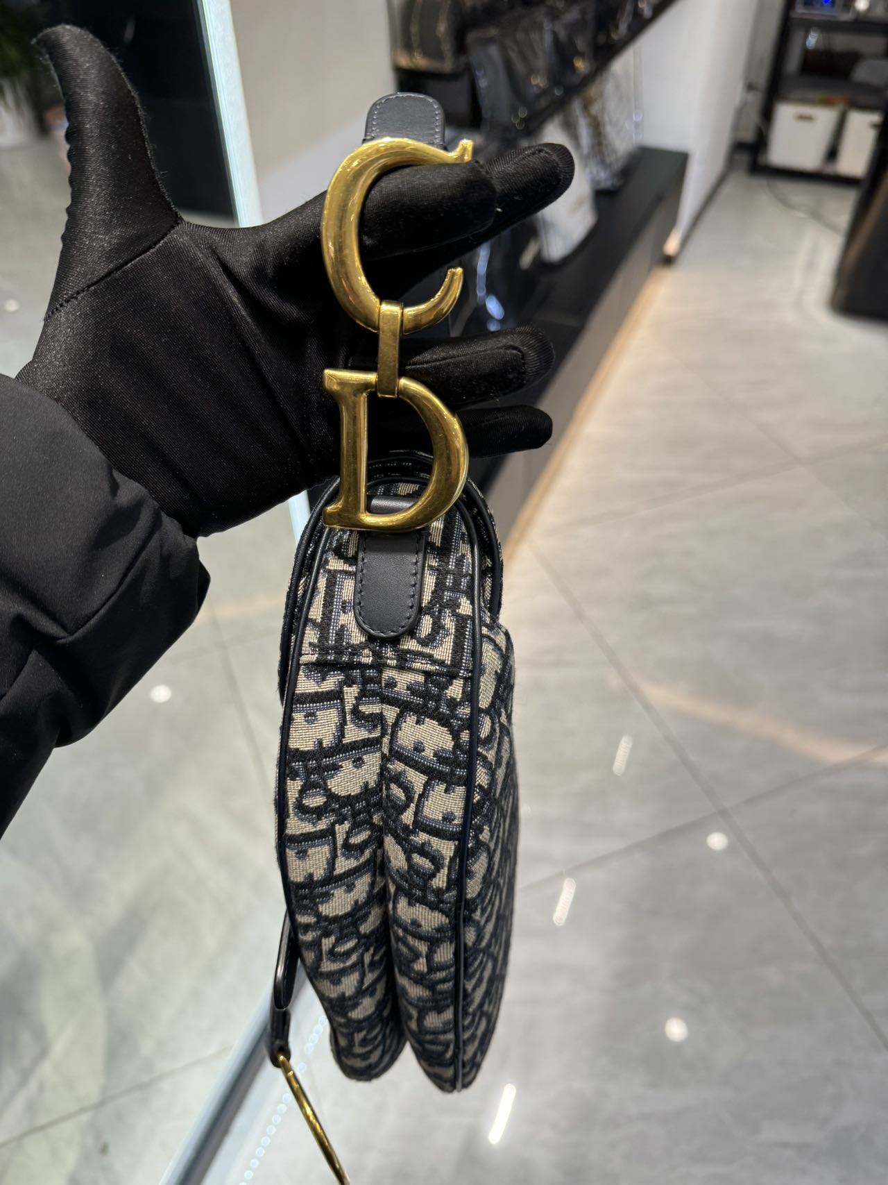 Pre-owned Dior Saddle Medium Blue Oblique Canvas Golden Hardware, 2019, Full Set with the Dior Strap