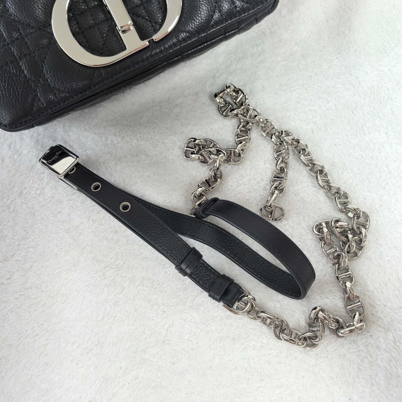 Pre-owned Certified Small Dior Caro in Black Supple Calfskin with Silver Hardware, 2024,w/ strap
