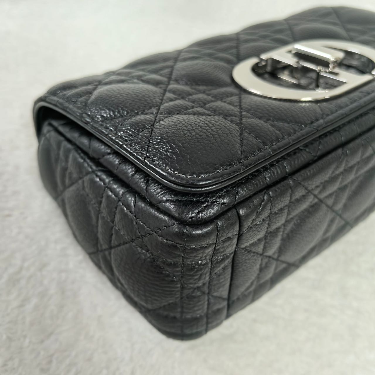 Pre-owned Certified Small Dior Caro in Black Supple Calfskin with Silver Hardware, 2024,w/ strap