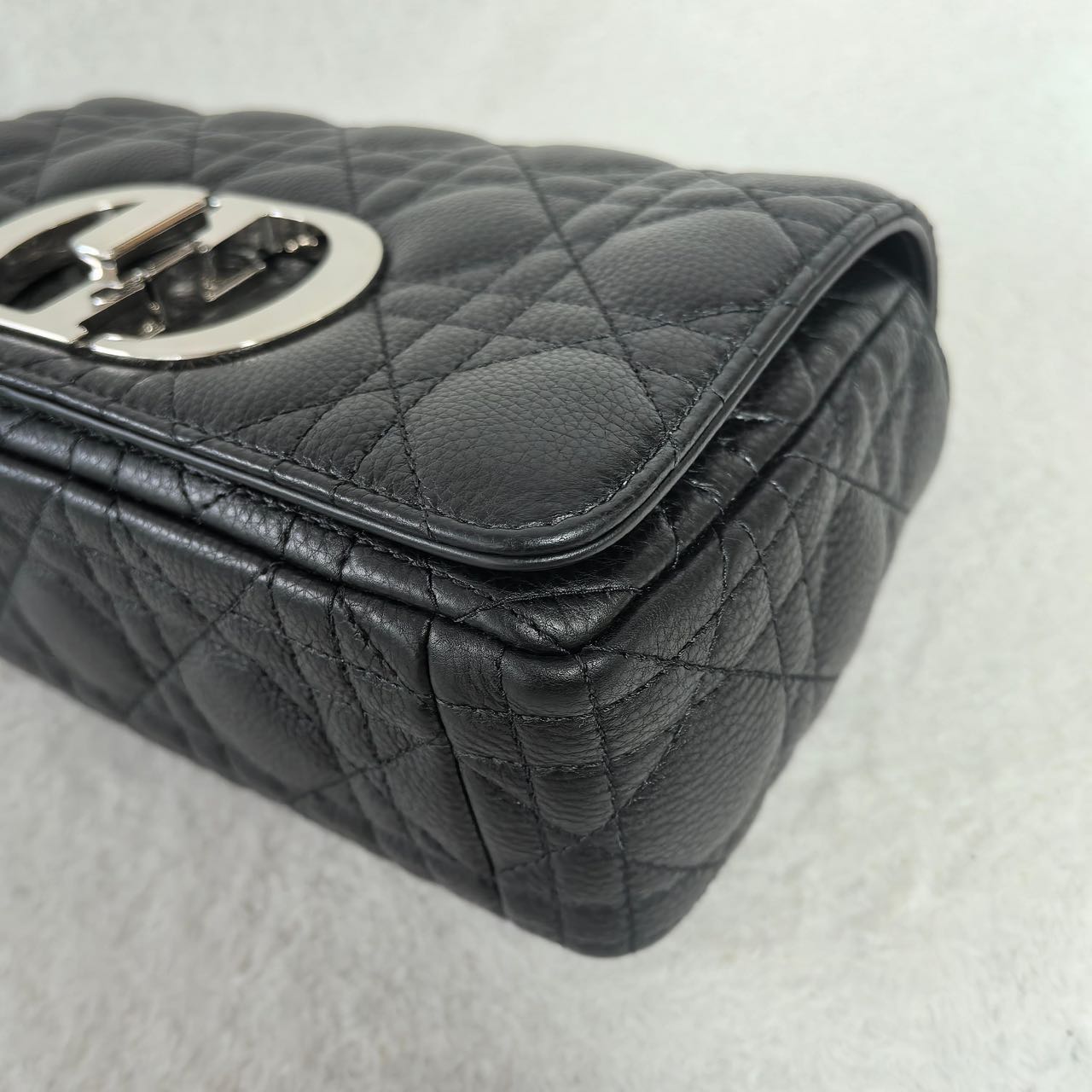 Pre-owned Certified Small Dior Caro in Black Supple Calfskin with Silver Hardware, 2024,w/ strap