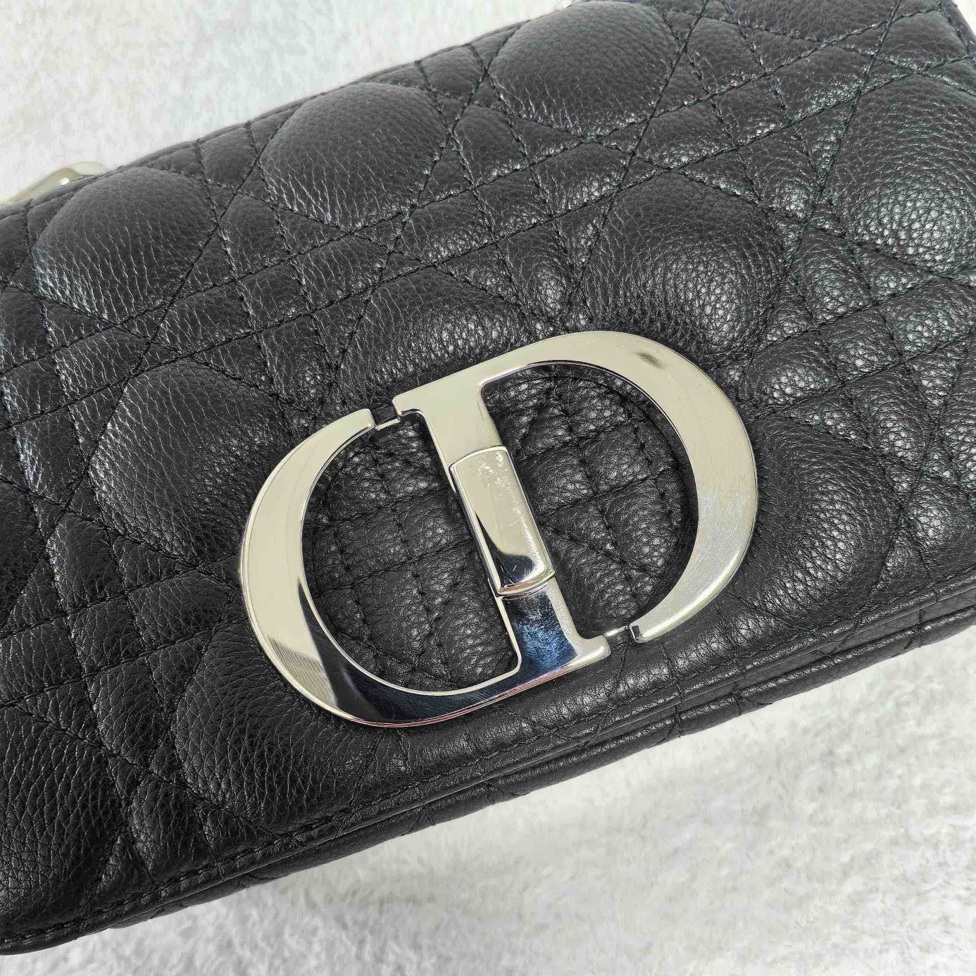 Pre-owned Certified Small Dior Caro in Black Supple Calfskin with Silver Hardware, 2024,w/ strap