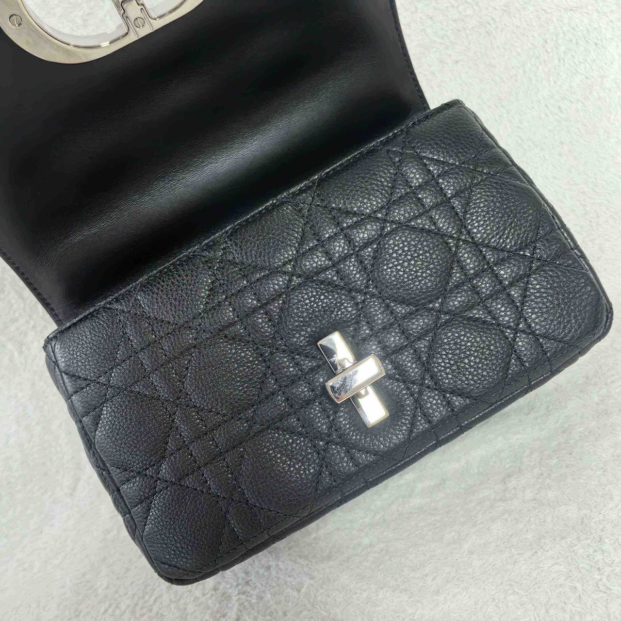 Pre-owned Certified Small Dior Caro in Black Supple Calfskin with Silver Hardware, 2024,w/ strap