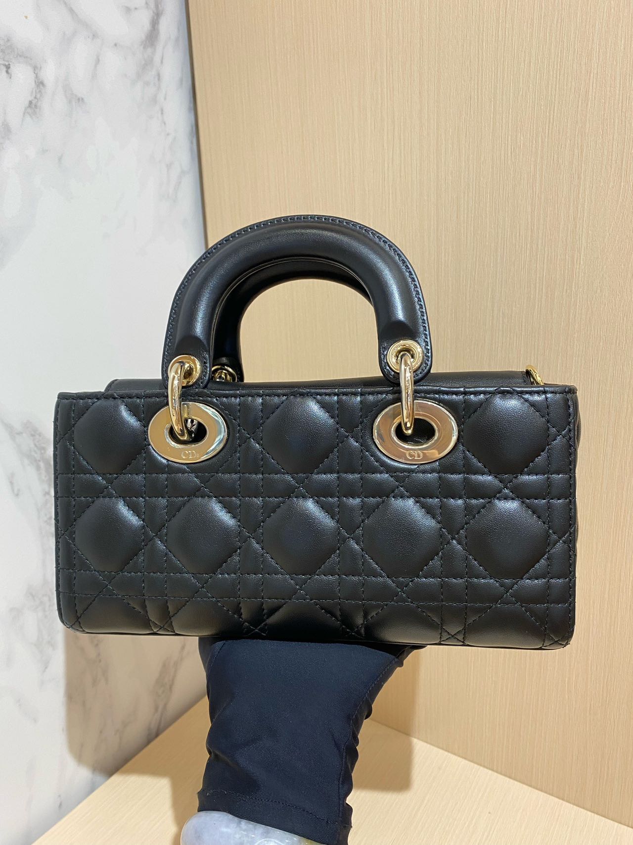 Pre-owned Certified Dior Small Lady D-Joy in Black Lambskin with Golden Hardware, w/ full set