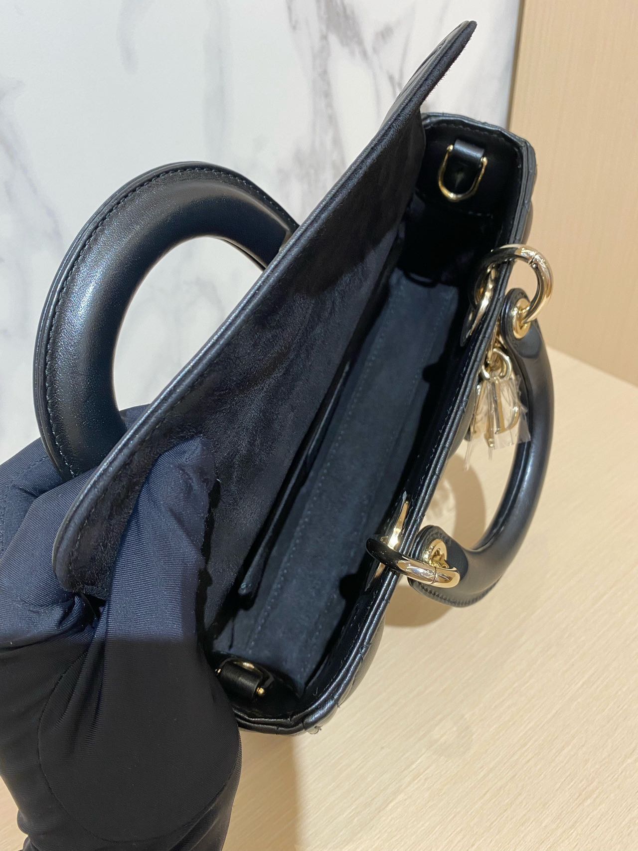 Pre-owned Certified Dior Small Lady D-Joy in Black Lambskin with Golden Hardware, w/ full set