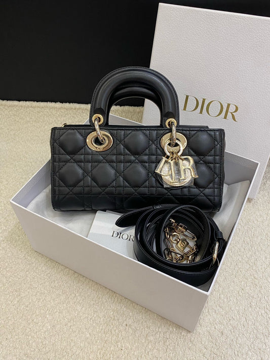 Pre-owned Certified Dior Small Lady D-Joy in Black Lambskin with Golden Hardware, w/ full set