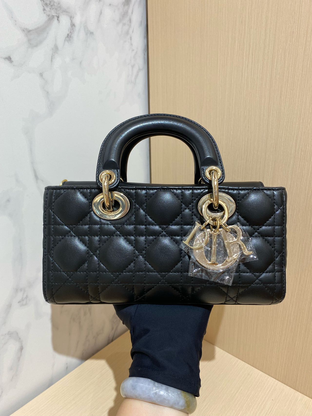 Pre-owned Certified Dior Small Lady D-Joy in Black Lambskin with Golden Hardware, w/ full set