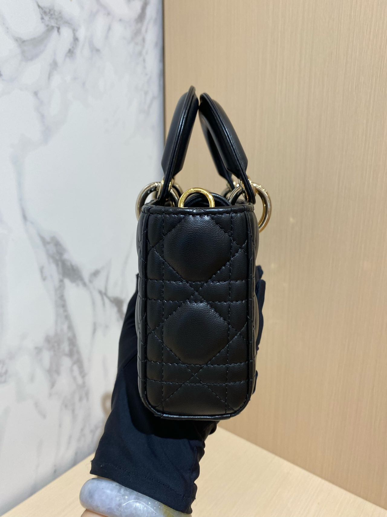 Pre-owned Certified Dior Small Lady D-Joy in Black Lambskin with Golden Hardware, w/ full set