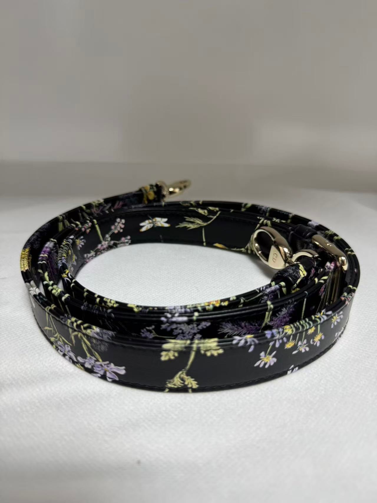 Pre-owned Certified Dior Small Lady Dior Black Calfskin with Painted Floral Pattern with Light Golden Hardware, 2024, w/ full set