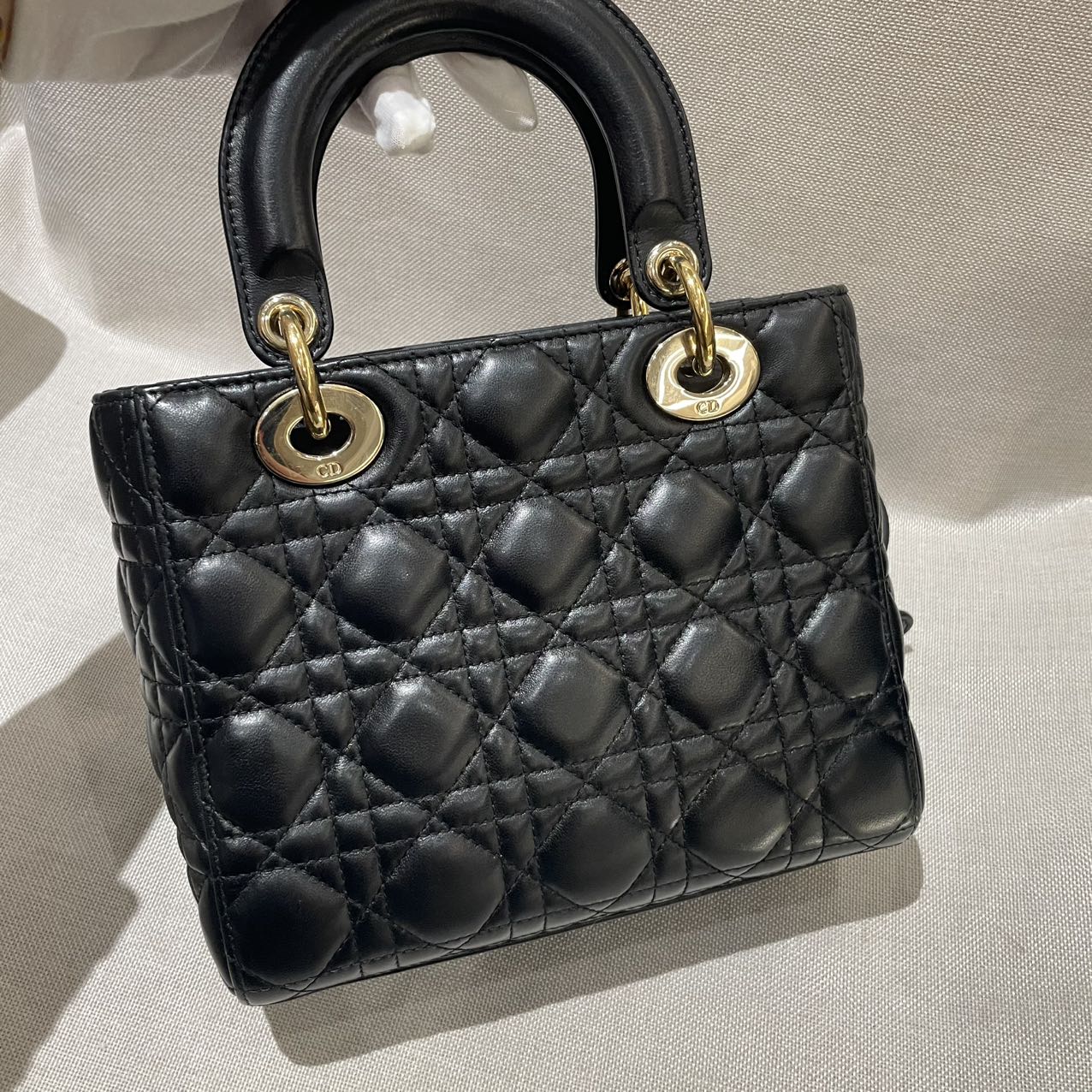 Pre-owned Certified Dior Small Lady Dior in Black Lambskin with Golden Hardware, 2020, w/ Full Set