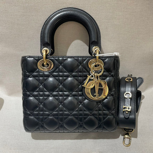 Pre-owned Certified Dior Small Lady Dior in Black Lambskin with Golden Hardware, 2020, w/ Full Set