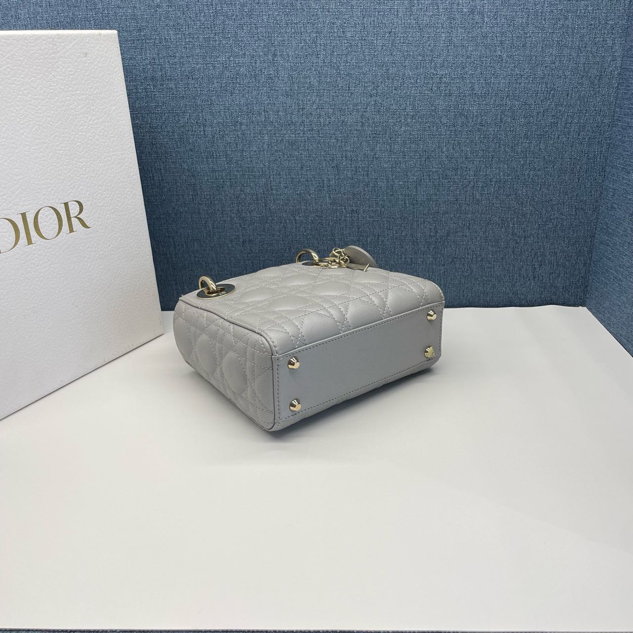 Pre-owned Certified Dior Small Lady Dior in Grey Lambskin with Golden Hardware, w/ strap