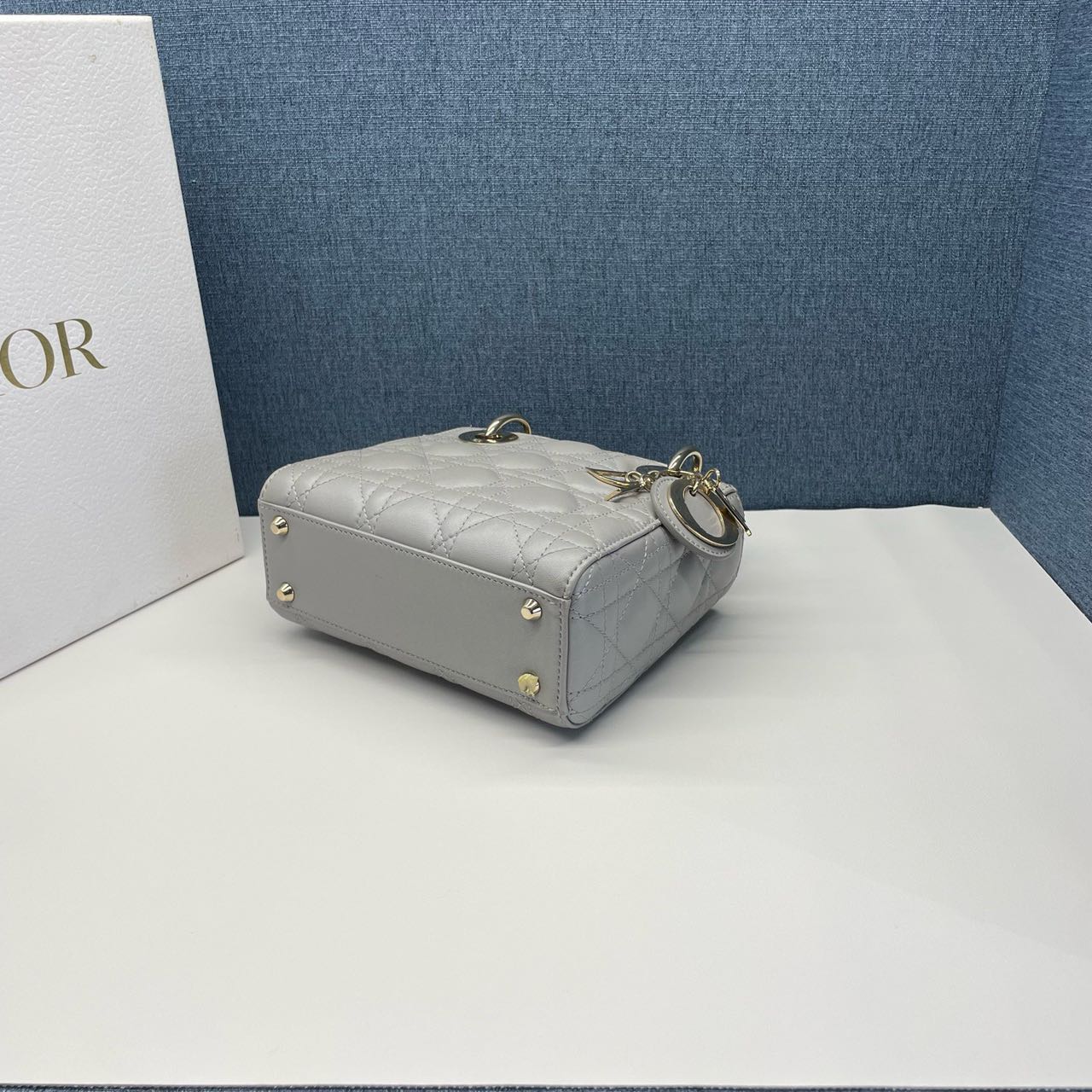 Pre-owned Certified Dior Small Lady Dior in Grey Lambskin with Golden Hardware, w/ strap