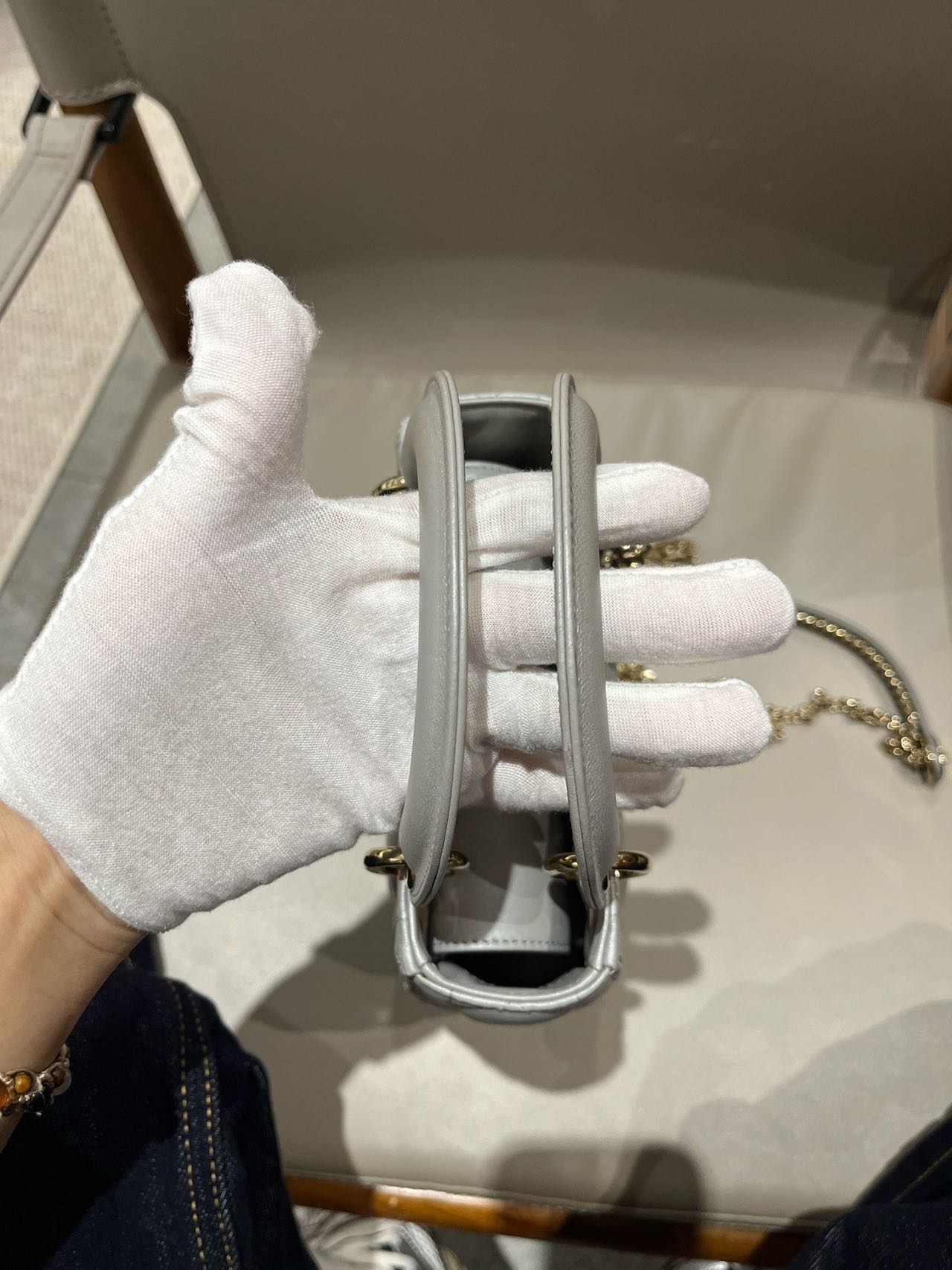 Pre-owned Certified Dior Small Lady Dior in Grey Lambskin with Golden Hardware, w/ strap