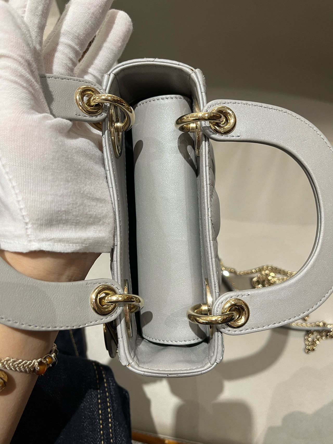 Pre-owned Certified Dior Small Lady Dior in Grey Lambskin with Golden Hardware, w/ strap