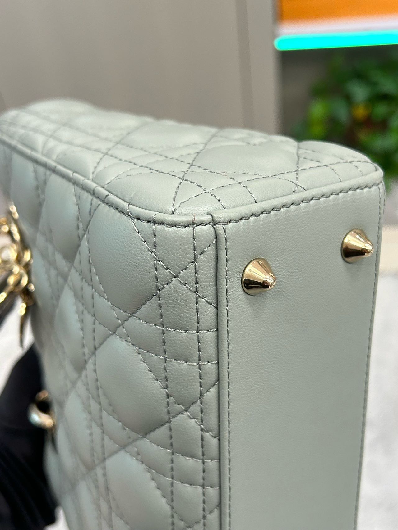 Pre-owned Certified Dior Small Lady Dior in Grey lambskin with Golden Hardware, 2022, w/dust bag, strap