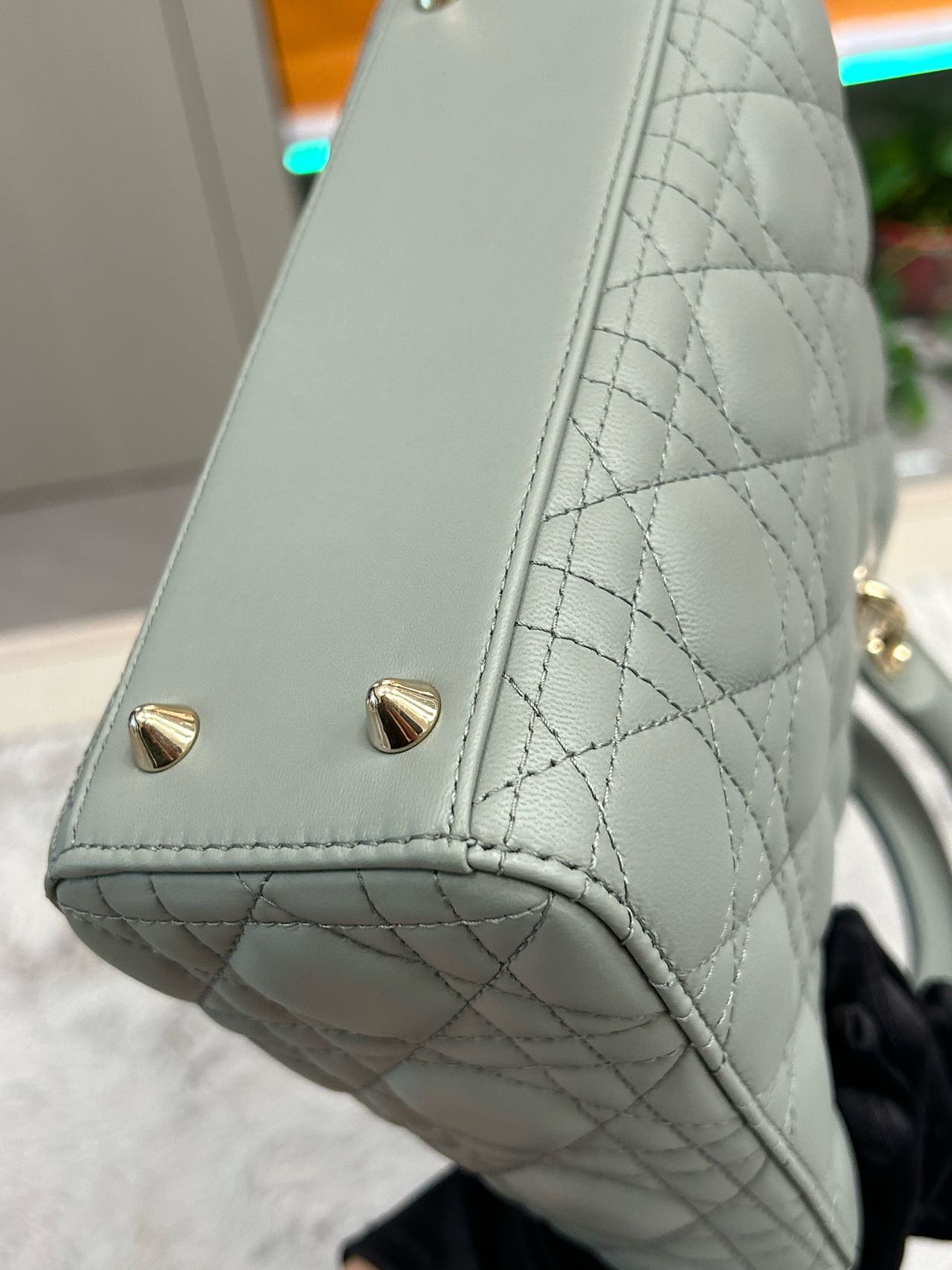 Pre-owned Certified Dior Small Lady Dior in Grey lambskin with Golden Hardware, 2022, w/dust bag, strap