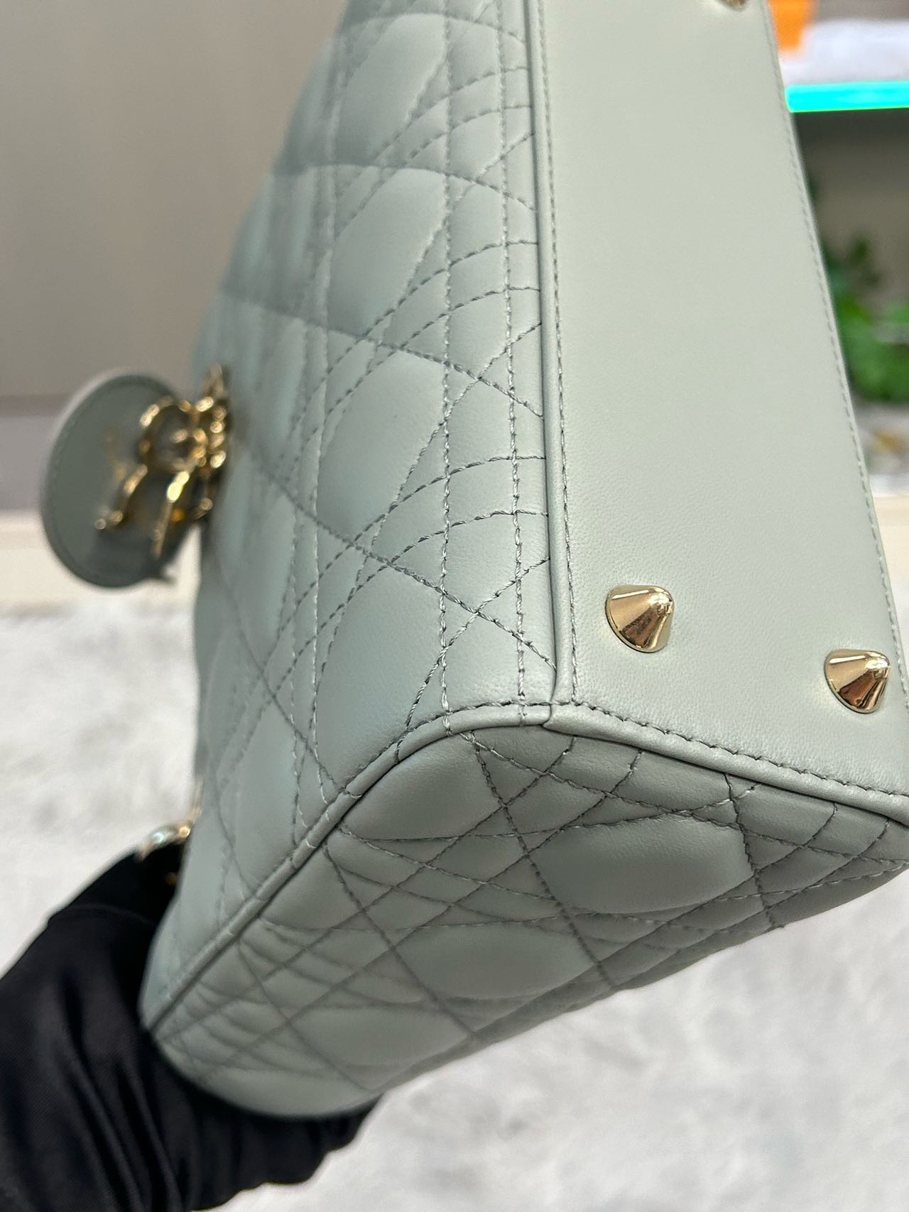 Pre-owned Certified Dior Small Lady Dior in Grey lambskin with Golden Hardware, 2022, w/dust bag, strap