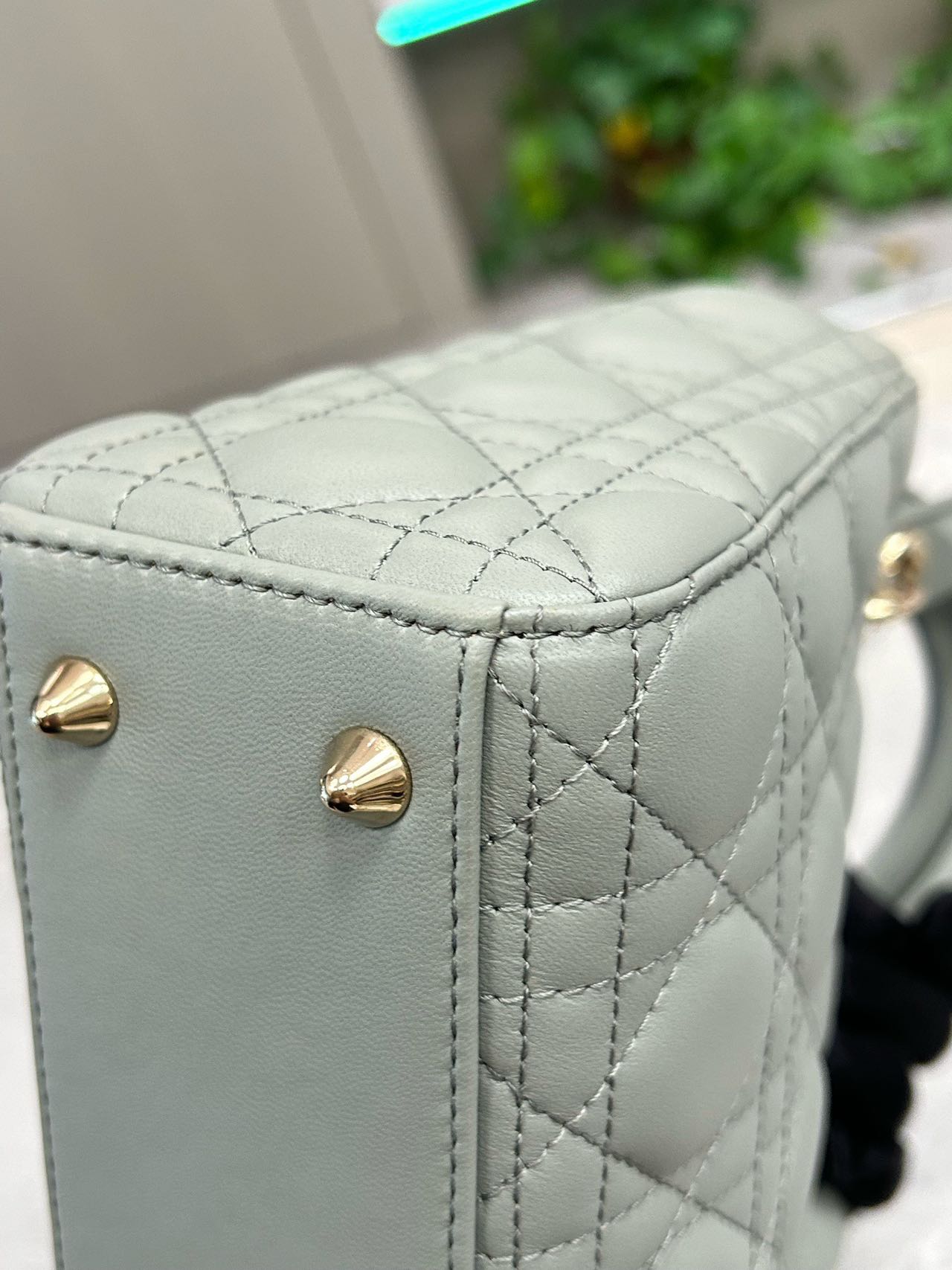Pre-owned Certified Dior Small Lady Dior in Grey lambskin with Golden Hardware, 2022, w/dust bag, strap