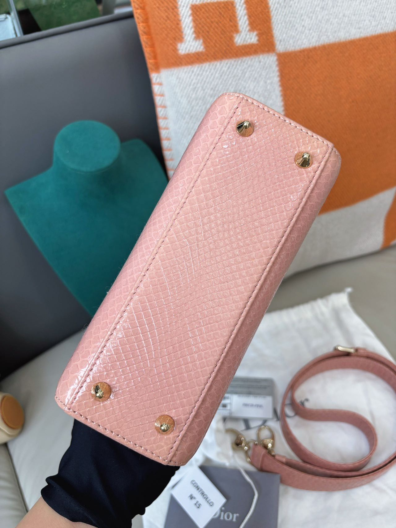 Pre-owned Certified Dior Small Lady Dior in Pink Snake Skin with Light Golden Hardware, 2018, w/ full set