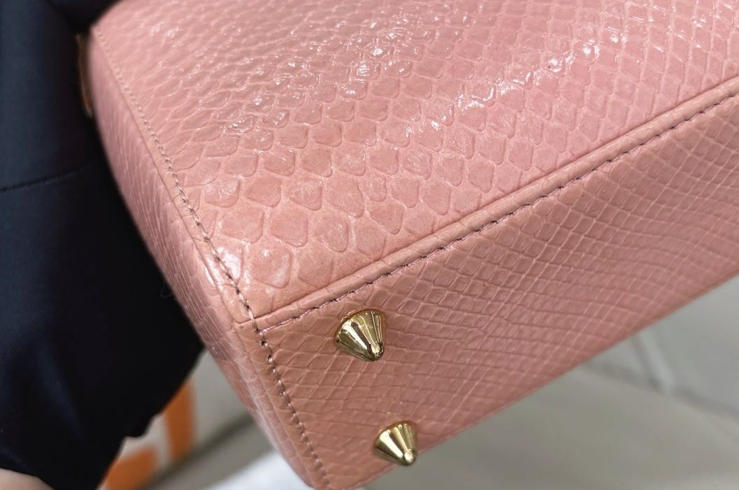 Pre-owned Certified Dior Small Lady Dior in Pink Snake Skin with Light Golden Hardware, 2018, w/ full set