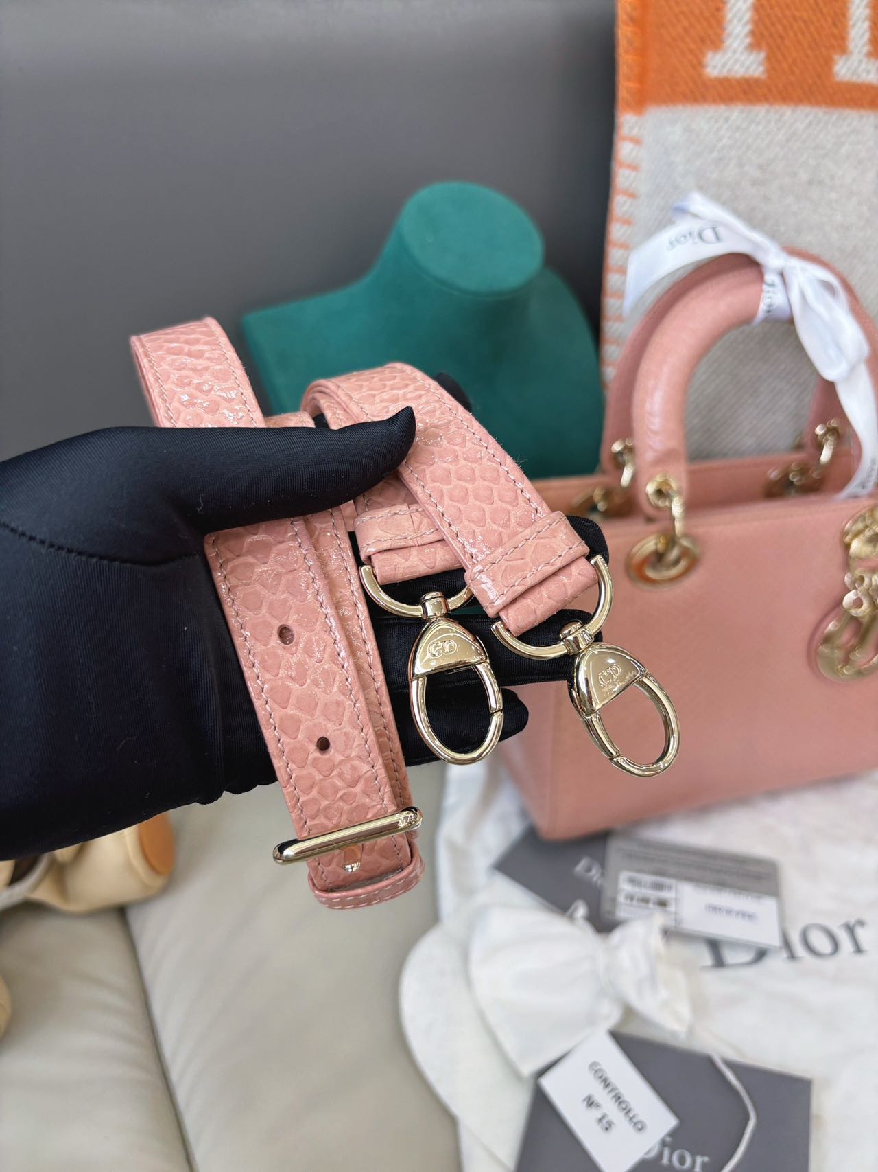 Pre-owned Certified Dior Small Lady Dior in Pink Snake Skin with Light Golden Hardware, 2018, w/ full set