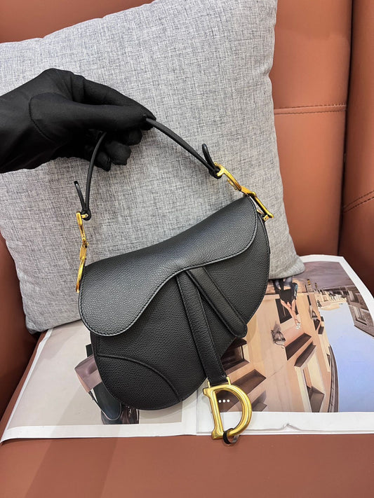 Pre-owned Certified Dior Mini Saddle in Black Grained Calfskin with Golden Hardware, 2018, w/dust bag