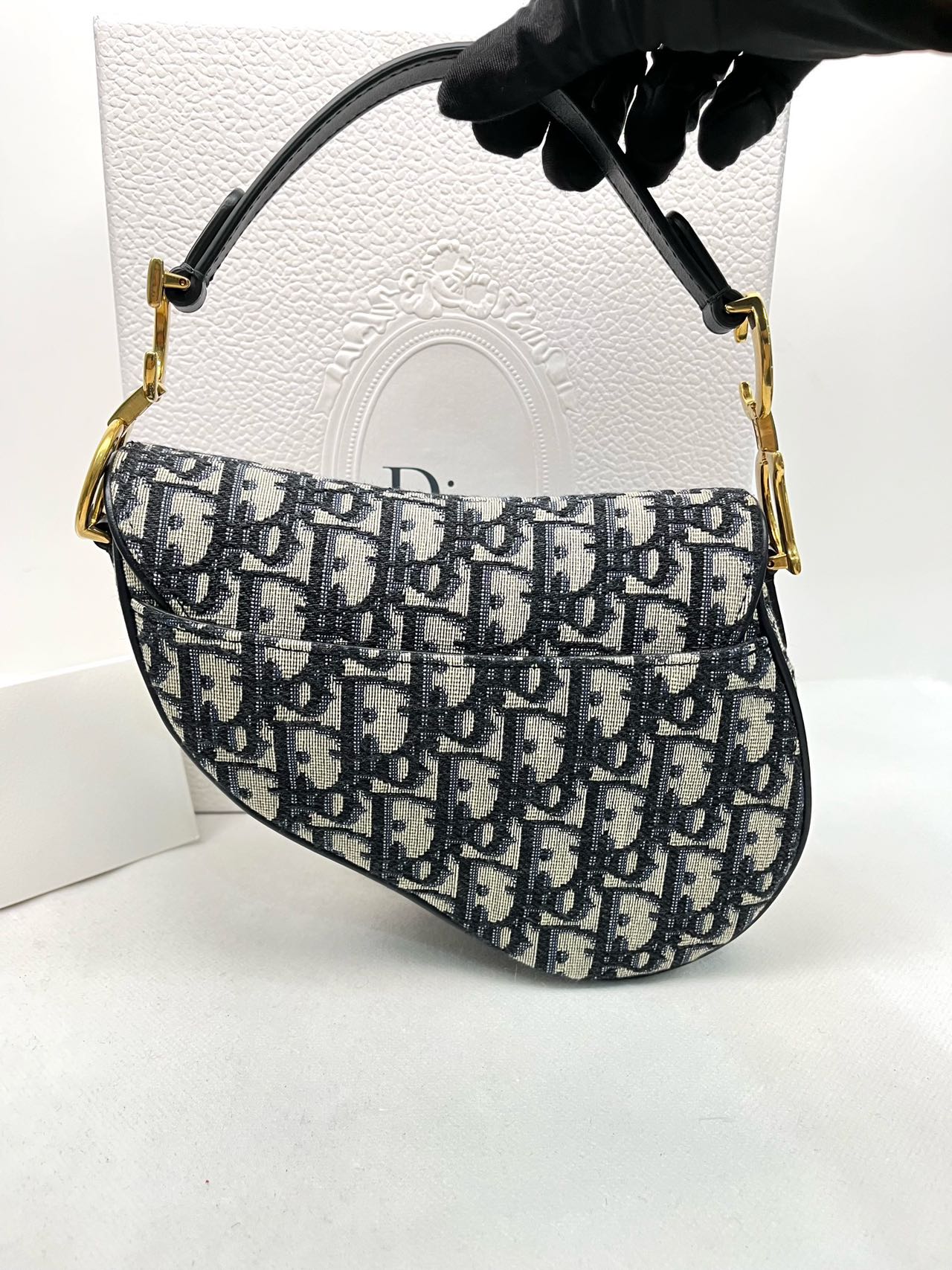 Pre-owned Certified Dior Mini Saddle in Blue Oblique Canvas, 2018, w/ full set