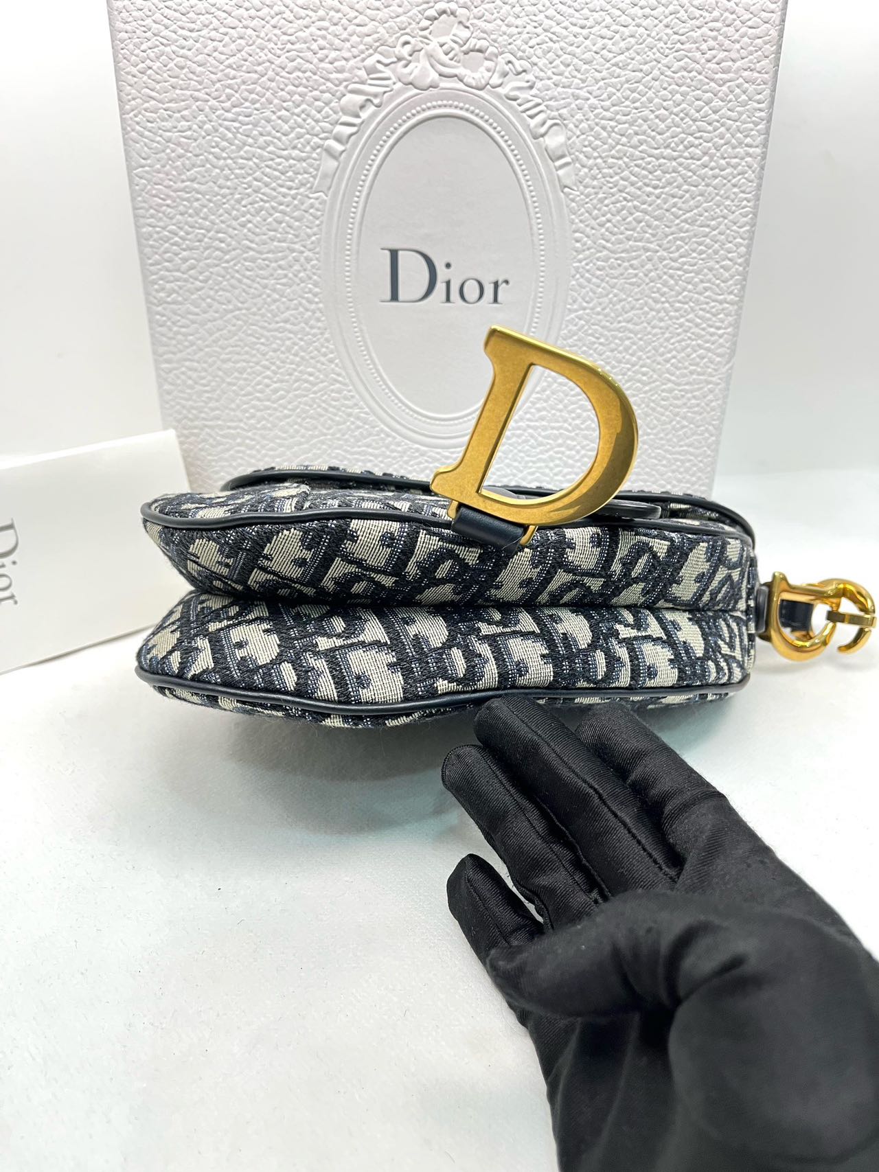 Pre-owned Certified Dior Mini Saddle in Blue Oblique Canvas, 2018, w/ full set