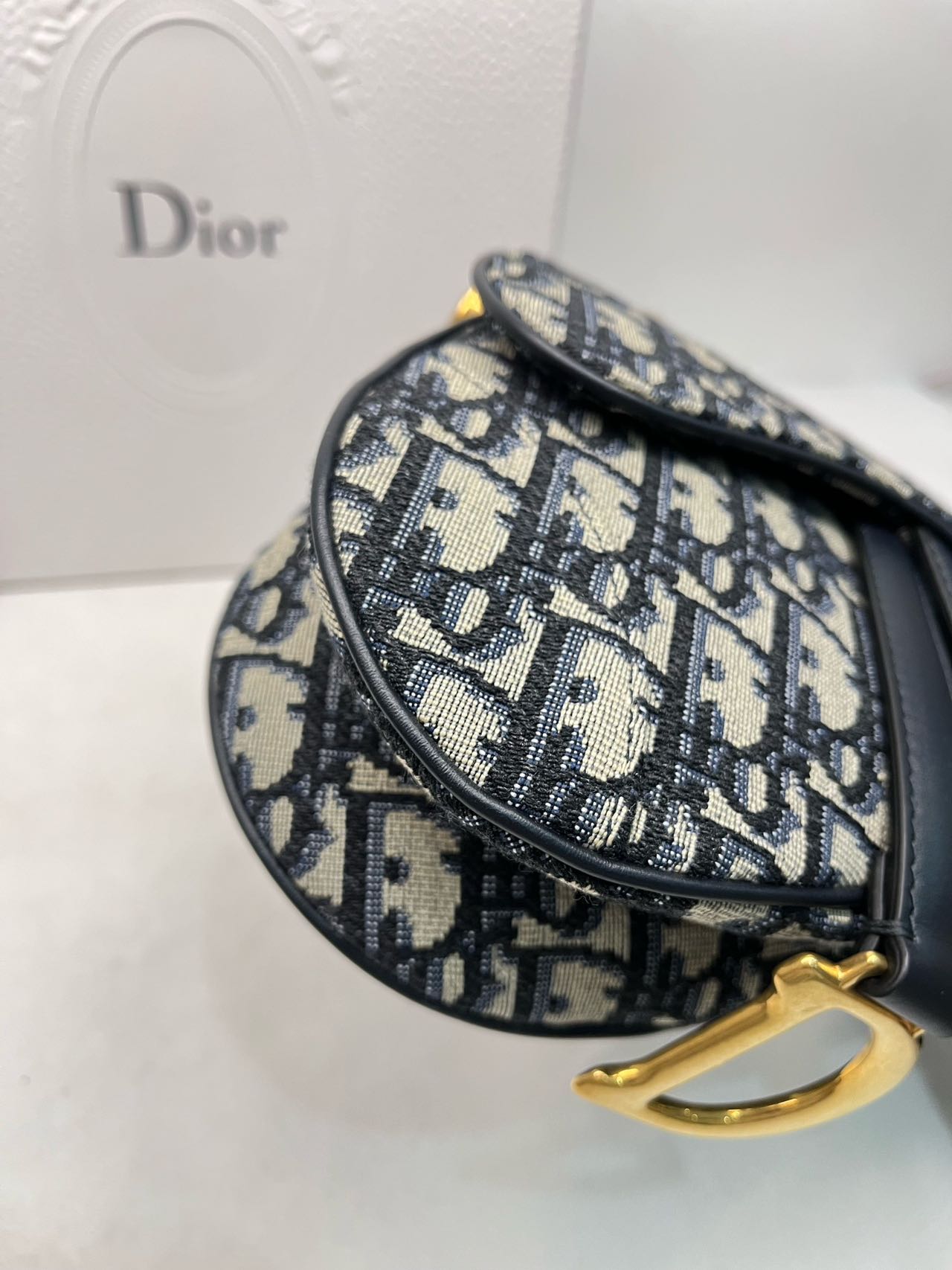Pre-owned Certified Dior Mini Saddle in Blue Oblique Canvas, 2018, w/ full set