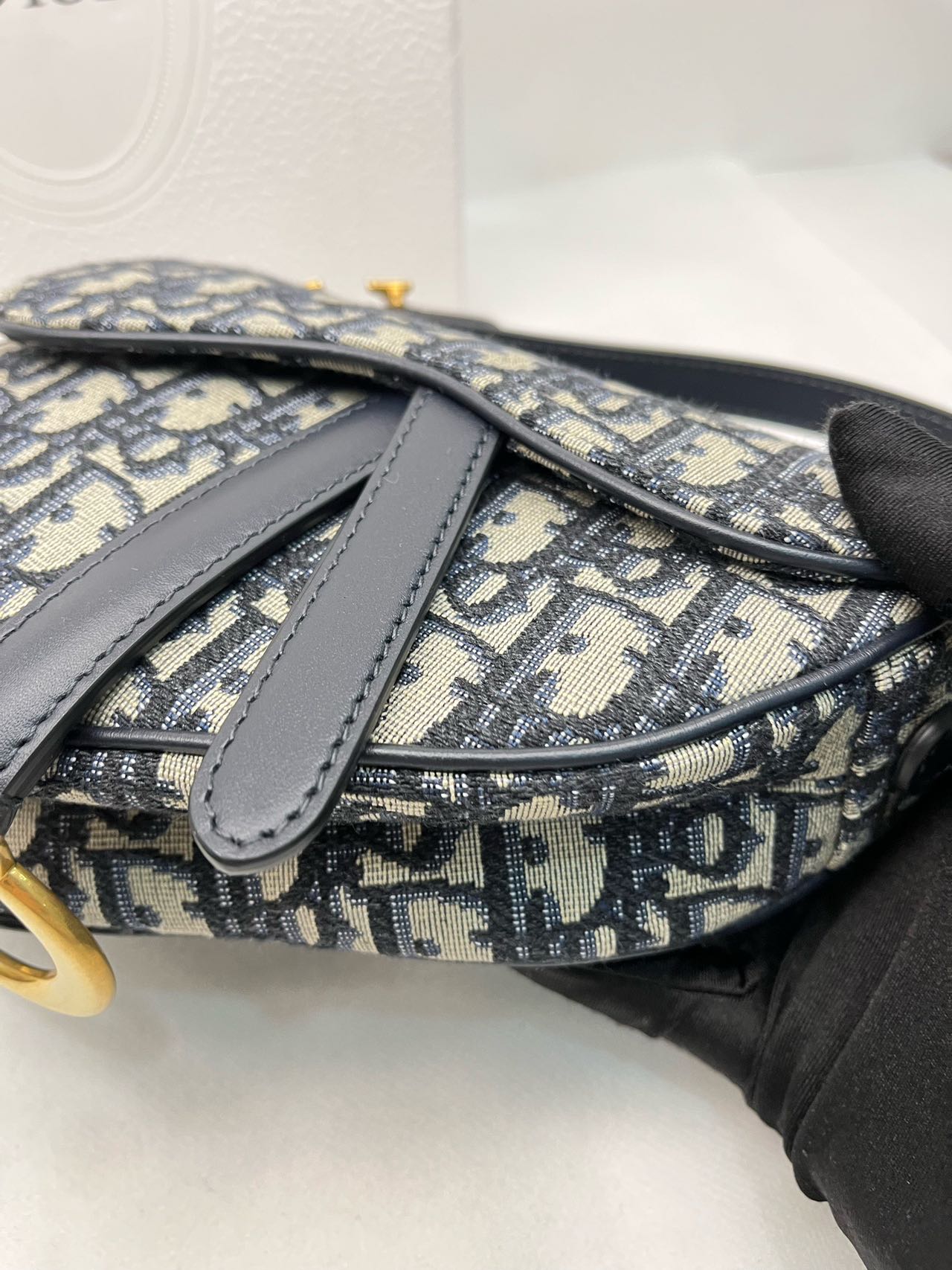 Pre-owned Certified Dior Mini Saddle in Blue Oblique Canvas, 2018, w/ full set