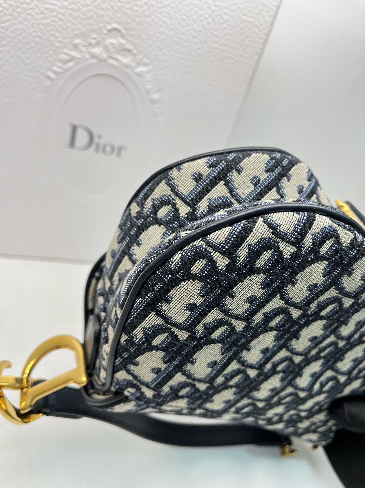 Pre-owned Certified Dior Mini Saddle in Blue Oblique Canvas, 2018, w/ full set