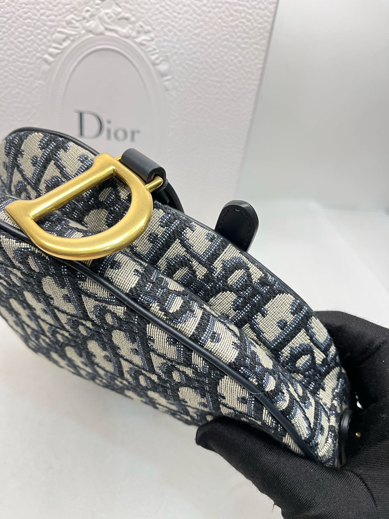 Pre-owned Certified Dior Mini Saddle in Blue Oblique Canvas, 2018, w/ full set