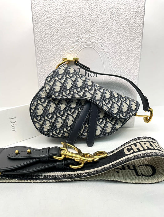 Pre-owned Certified Dior Mini Saddle in Blue Oblique Canvas, 2018, w/ full set