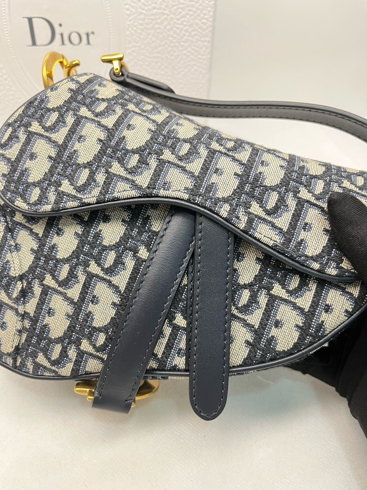 Pre-owned Certified Dior Mini Saddle in Blue Oblique Canvas, 2018, w/ full set
