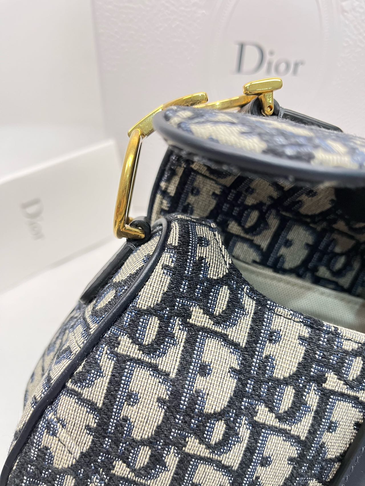 Pre-owned Certified Dior Mini Saddle in Blue Oblique Canvas, 2018, w/ full set