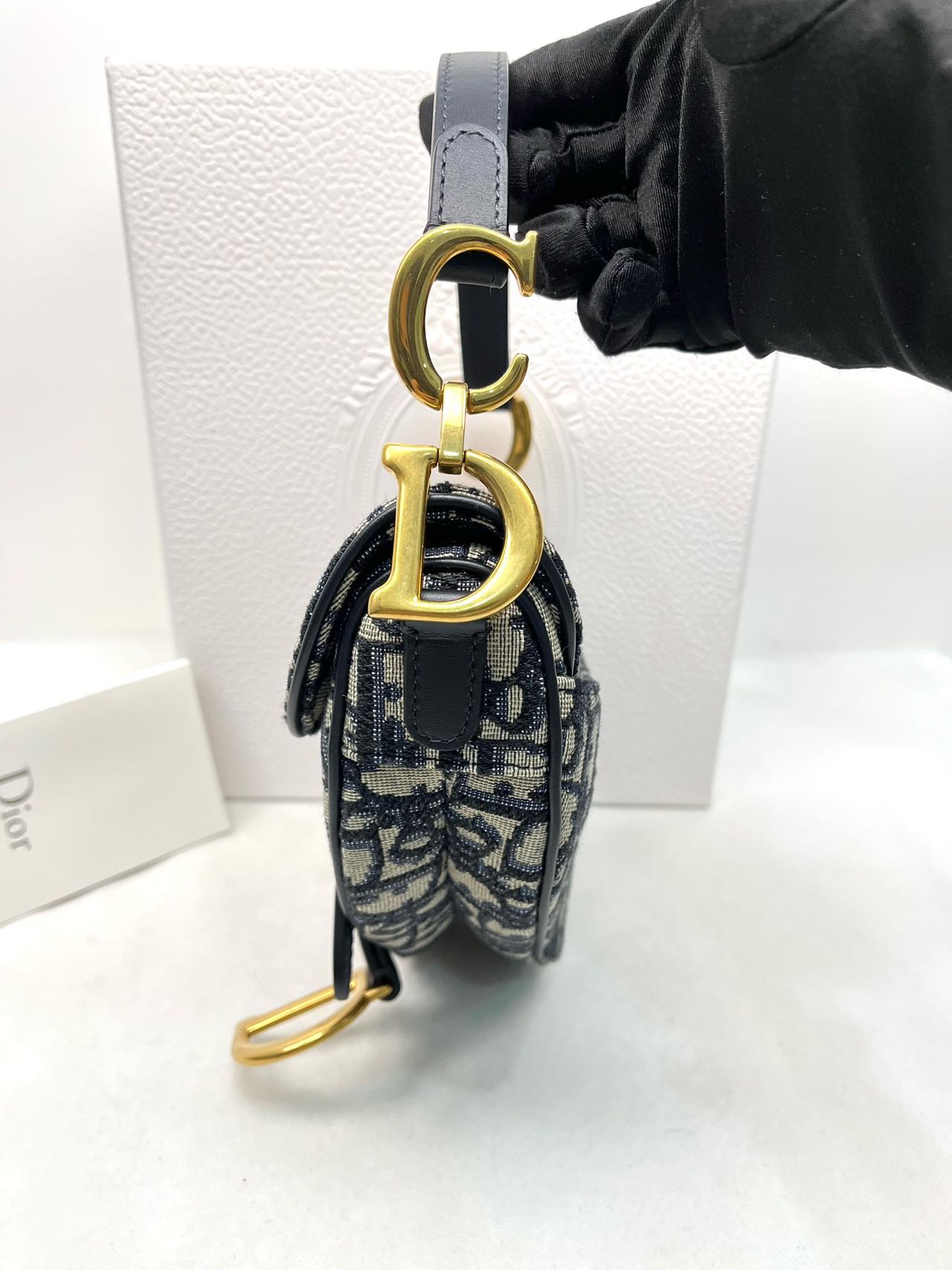 Pre-owned Certified Dior Mini Saddle in Blue Oblique Canvas, 2018, w/ full set